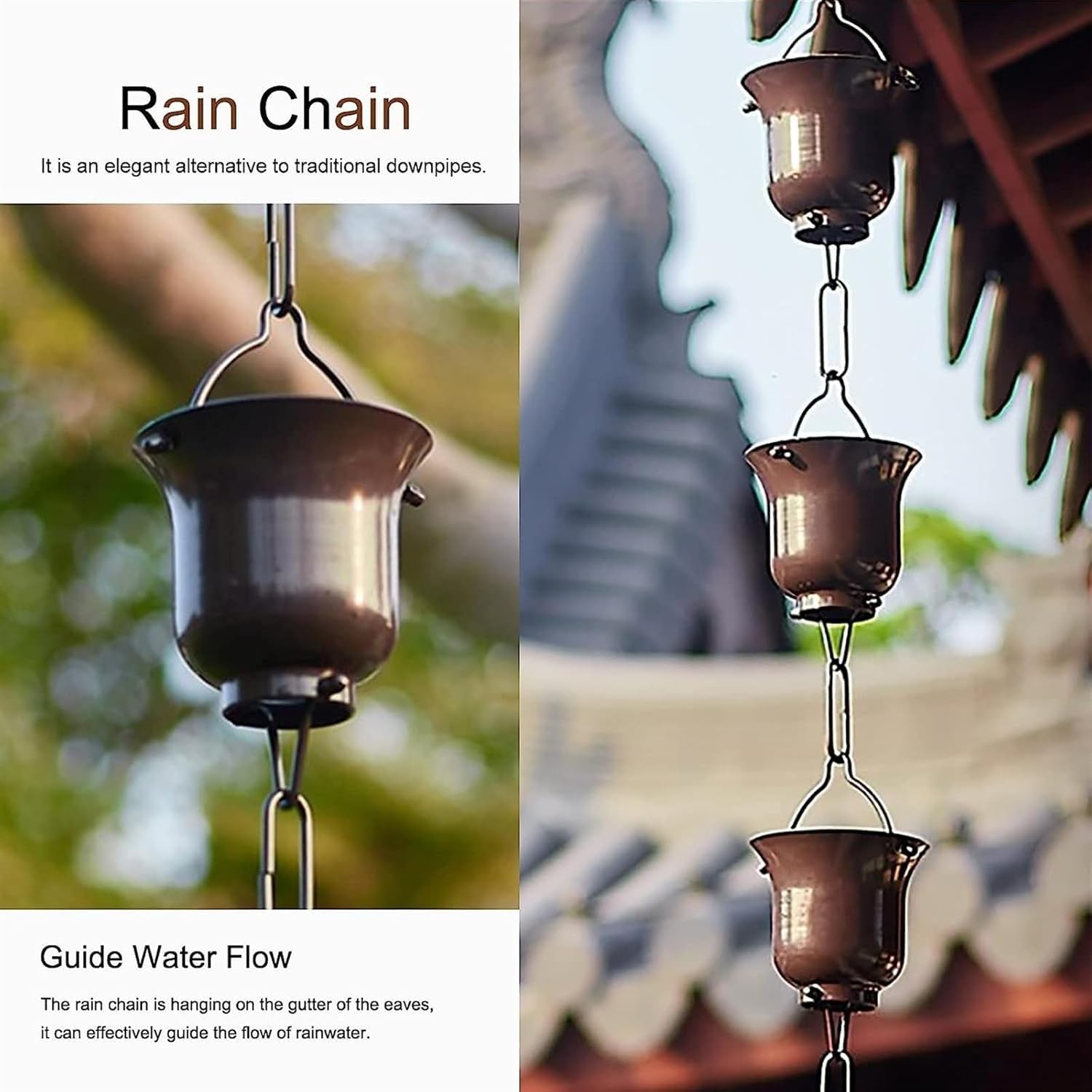 chaîne de Pluie, Aluminum Alloy for Courtyard Temple Outdoor Garden Decoration Chain for Roof Gutter downspout Customized Length(1.5m/5ft)