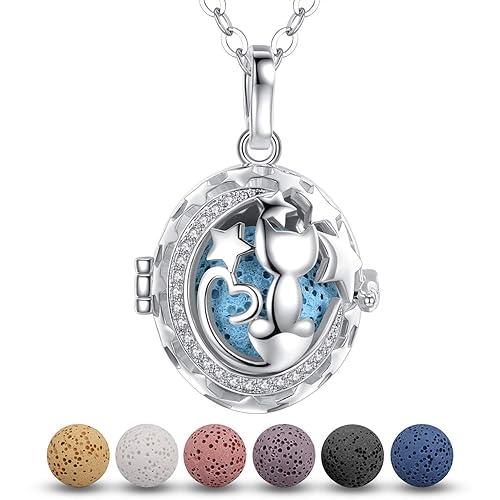 Miniatura 9 de Paquete de 2 collares difusores de piedra de lava de animales lindos para mujeres, juego de joyas de aromaterapia de aceite esencial, elefante de la