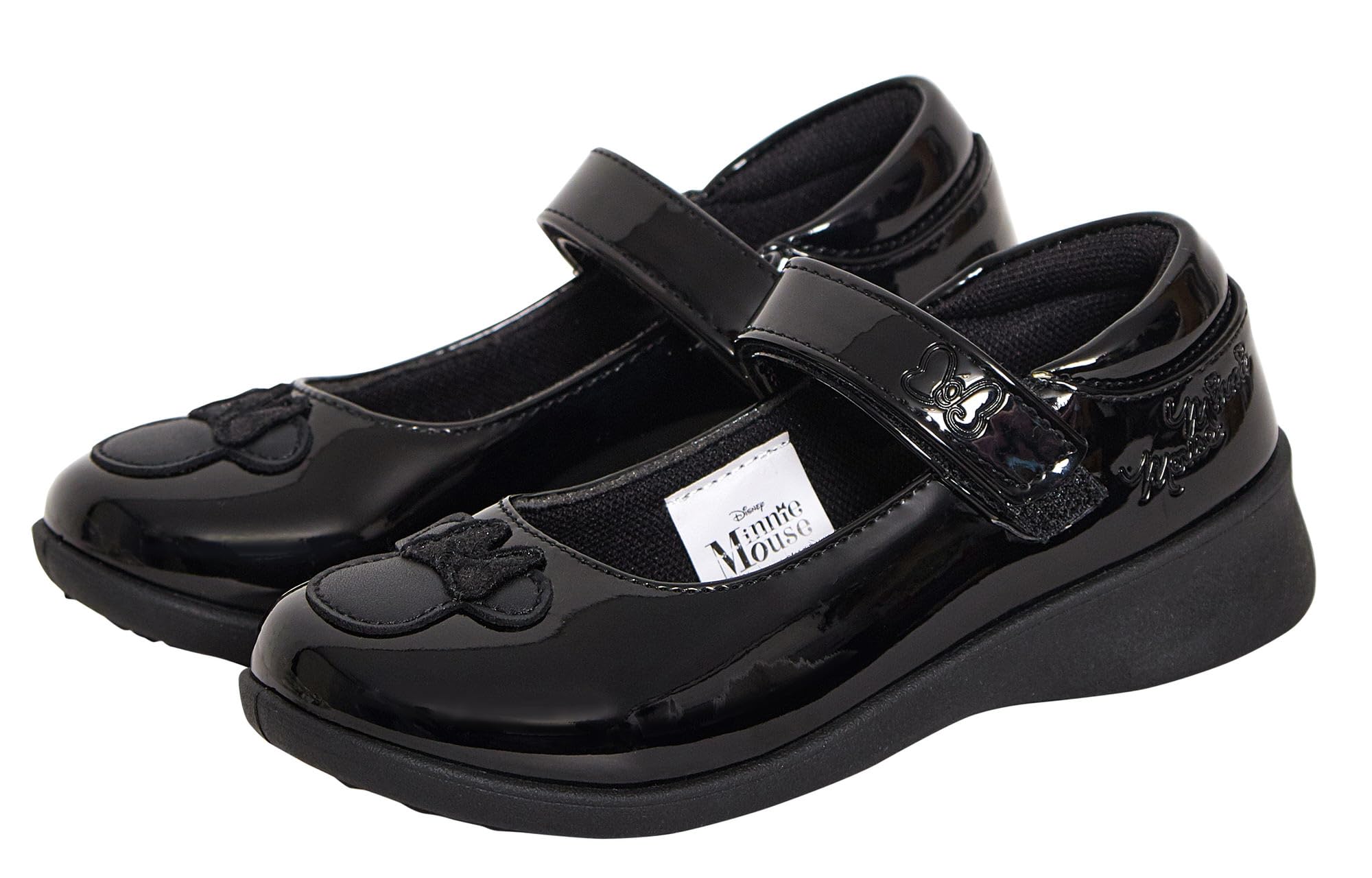 Disney Chaussures d'école Minnie Mouse pour Filles, Chaussures de fête Noires Vernies à Fermeture Facile