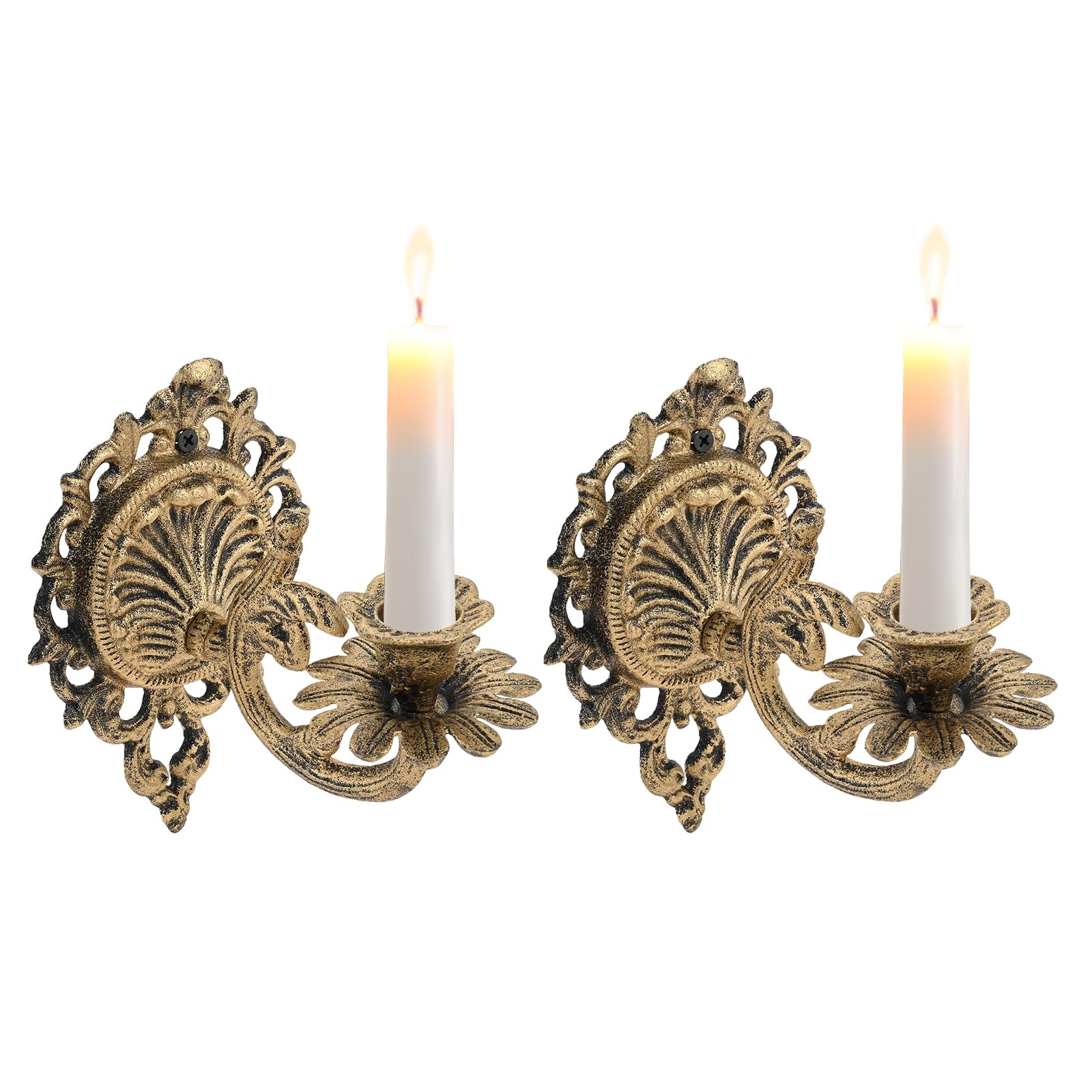 DRELD 2Pcs Wall Candle Sconces - Cast Iron Candle Holders for Taper Candles