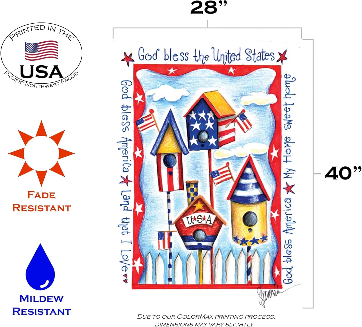 Toland Home Garden 102599 USA Birdhouse Patriotic Flag 28x40 Inch Double Sided for Outdoor Bird House Yard Decoration