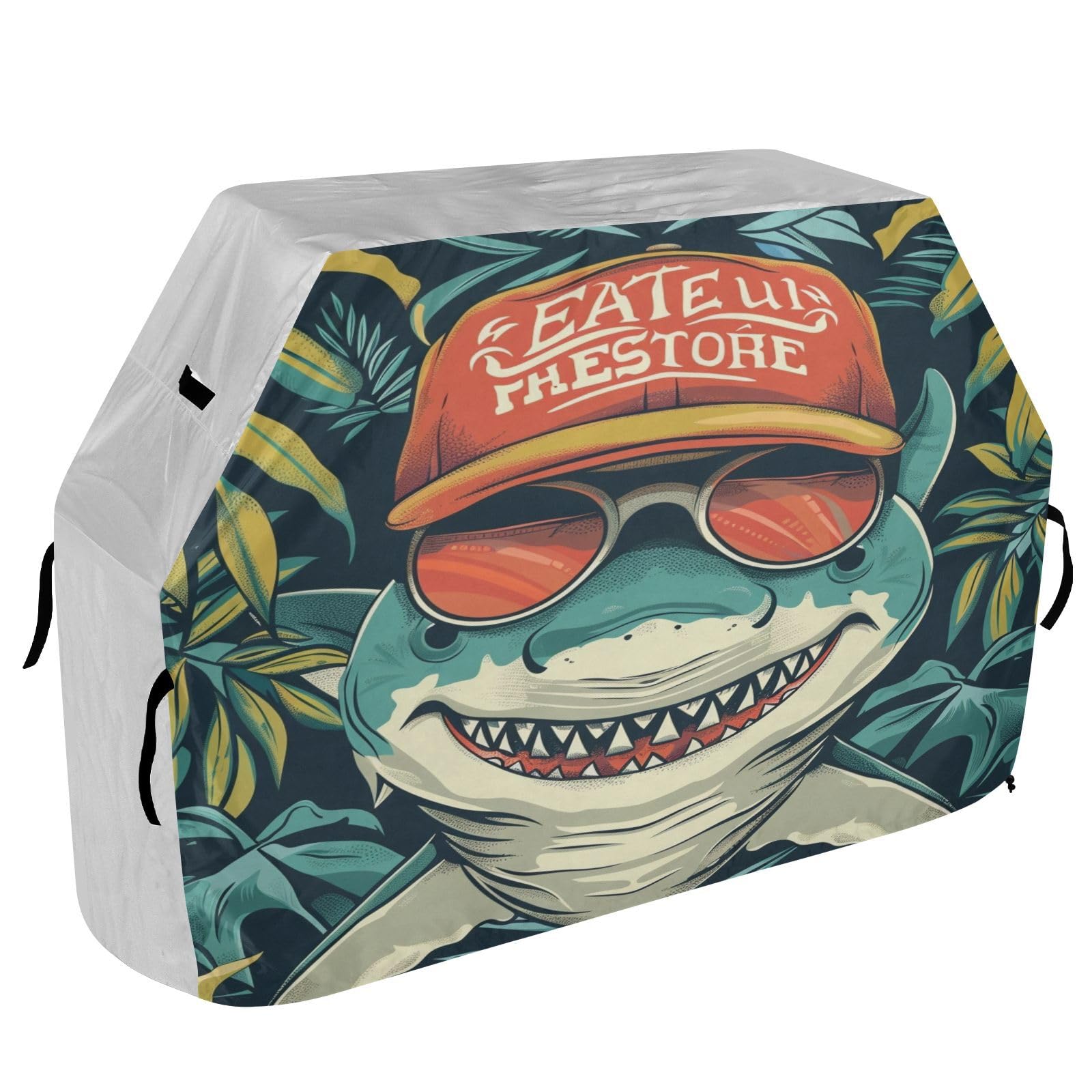 Funda para parrilla de barbacoa para parrilla al aire libre, impermeable, para la mayoría de las parrillas, tiburón tropical de verano