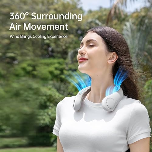 Vista 4 de JISULIFE Portable Neck Fan, Hands-Free Bladeless, 5 Speeds, 4000 mAh Battery Operated Wearable Personal Fan, Twistable, Rechargeable, Gift for Women
