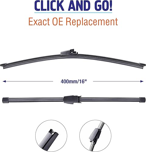 Miniatura 3 de Limpiaparabrisas trasero de 16 pulgadas (A400H), CLICK AND GO para Volkswagen Caddy 2015-2014 Multivan 2013 Transporter 2015-2010 Parabrisas trasero