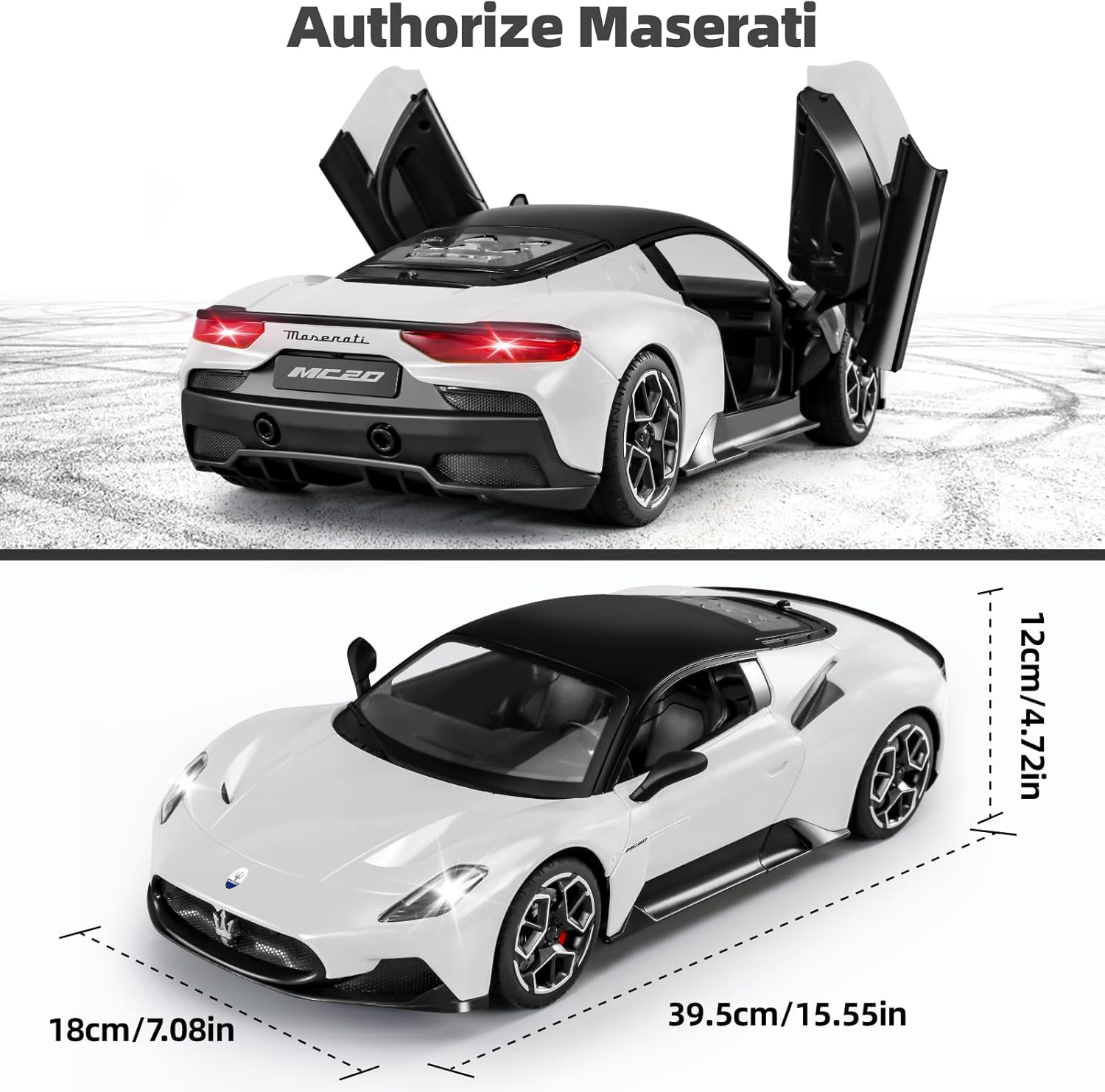 MIEBELY Maserati Remote Control Car, Openable Door 1:12 Scale Rc Toy Car 7.4V 900mAh Licensed 12Km/h Fast Rc Cars with Led Light 2.4Ghz Model Car for Adults Boys Girls Birthday Ideas Gift (White) - Image 4