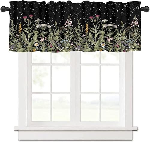 Miniatura 8 de Cortina de cenefa floral retro de los años 70, diseño de flores hippie, bohemio, estampado abstracto de estética, tratamientos de ventana pequeñas