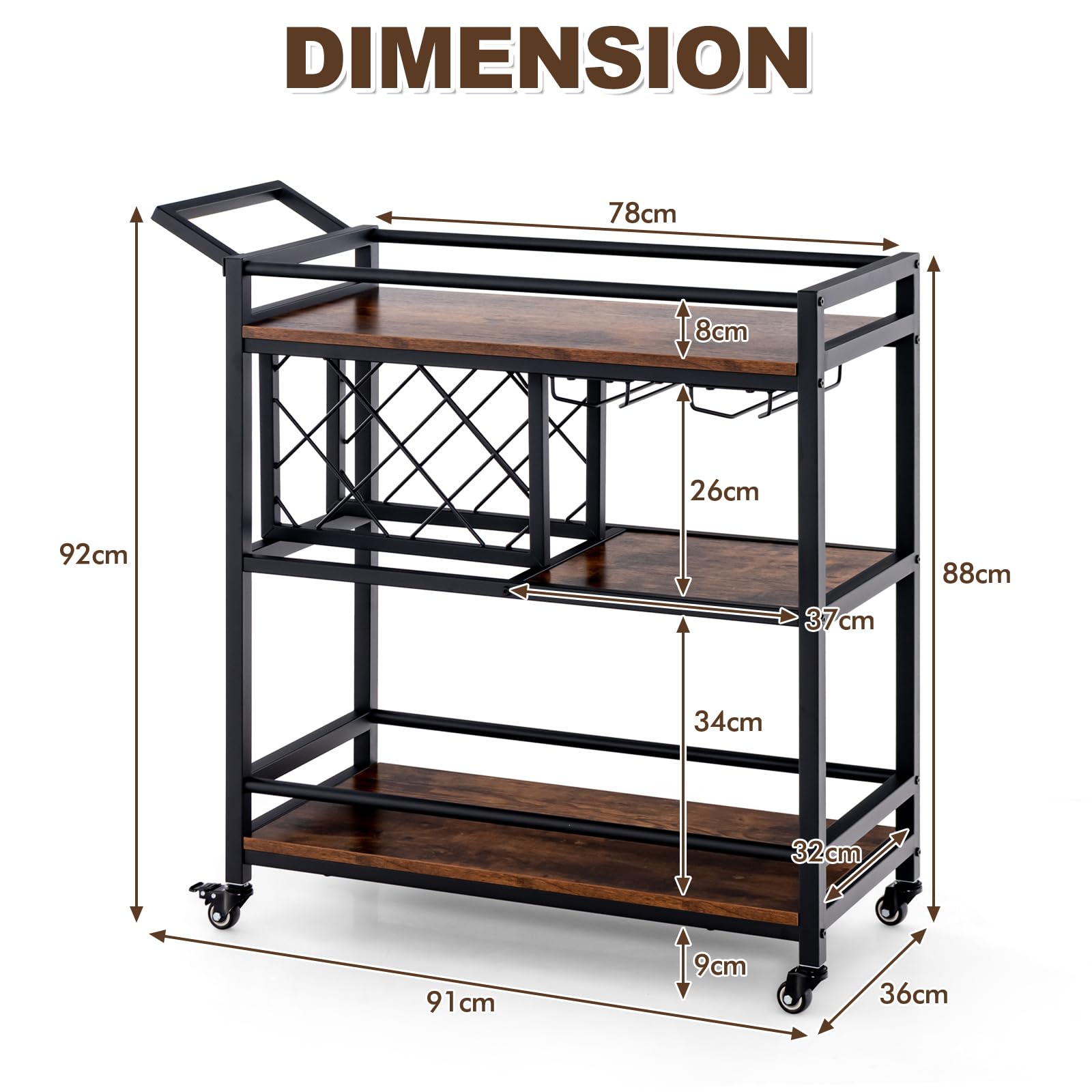 Desserte à Roulettes Cuisine KOMFOTTEU Îlot Central Mobile Avec Plan De Travail En Bois D'hévéa, Chariot De Cuisine Avec Tiroir, Porte-Bouteille Et 2 Armoire à Porte, Desserte Sur Roulettes, 130 X 45