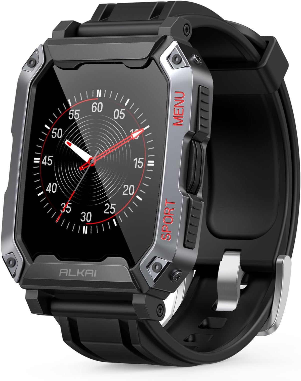 ALKAISmart Watch Rugged with 5ATM Waterproof Bluetooth Call(Answer/Dial Calls) Multiple Sports Tracking, Heart Rate Monitoring,AI Voice Assistant, 2.02'' Super HD Display