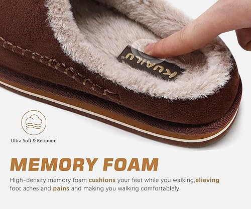 Miniatura 3 de KuaiLu Pantuflas tipo zueco para hombre con soporte de arco, gamuza de piel sintética, espuma viscoelástica, zapatos cálidos para casa, cómodas