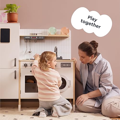 Miniatura 4 de Wooden Kitchen Master Chef's Kitchenette con fregadero y grifo giratorio de 180 grados, juego de simulación para niños pequeños de 3 a 6 años -