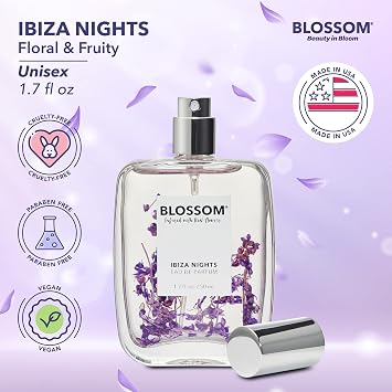 Blossom Unisex Eau De Parfum Spray Perfume for Women, Ibiza Nights, Made | TikTok Perfume Fragrance, Infused with Real Flowers, 1.7oz (Black Lotus, Jasmine, Vanilla, Mango, Spiced Blackberry)