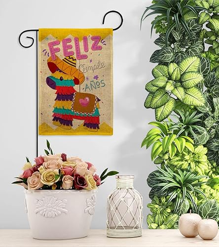 Miniatura 9 de Bandera de jardín de arpillera de Feliz Cumpleaños, regalo de pastel de cumpleaños, regalo de ramo de caramelos, ocasión de aniversario, fiesta,