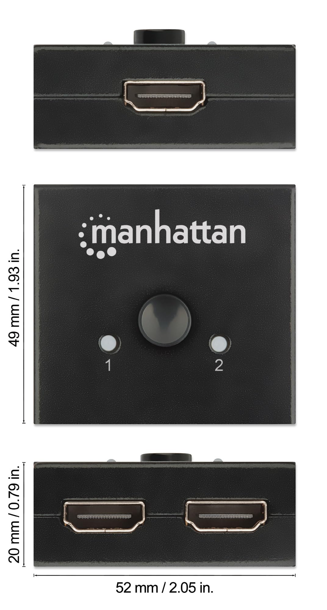 Manhattan 207850 4K bi-direktionaler 2-Port HDMI-Splitter/Switch "4K 30Hz", manuelle Auswahl, passiv Schwarz