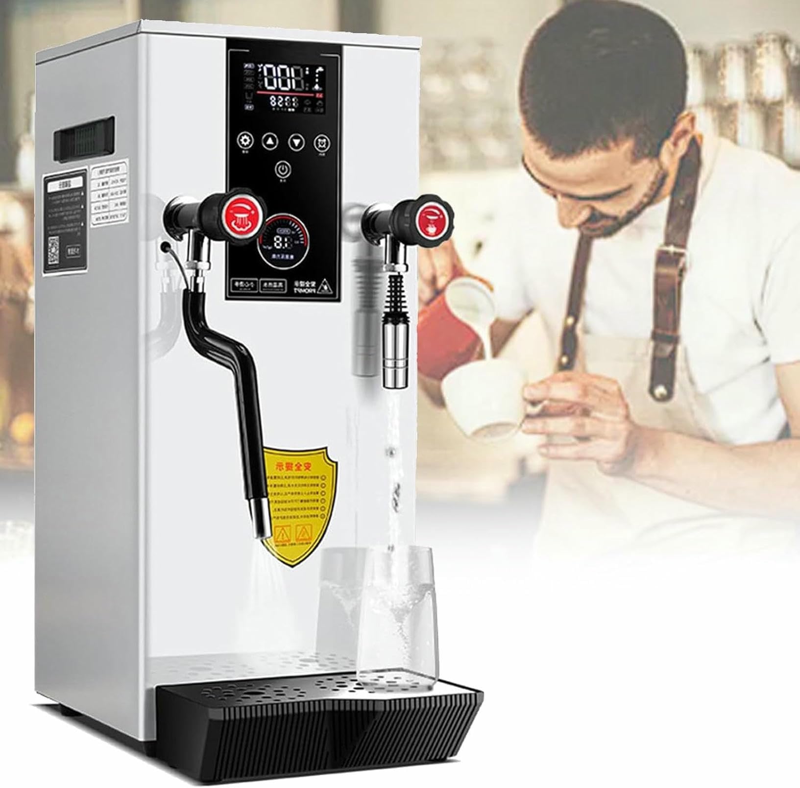 FHRKA 12L Commercial Steam Frother, Electric Milk Foam Maker, with LED Screen Display, for Coffee Shop, Drink Shop, Dessert Shop (White)