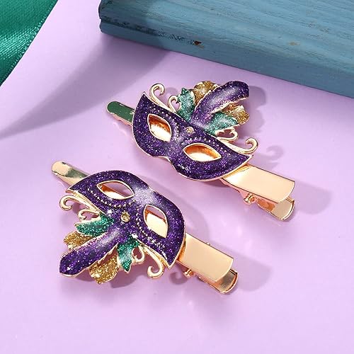 Miniatura 6 de Mardi Gras - Pinzas para el cabello para mujer, con brillantina, sombrero, máscara de flor de lis, horquillas de martes gordos, pinza de cocodrilo