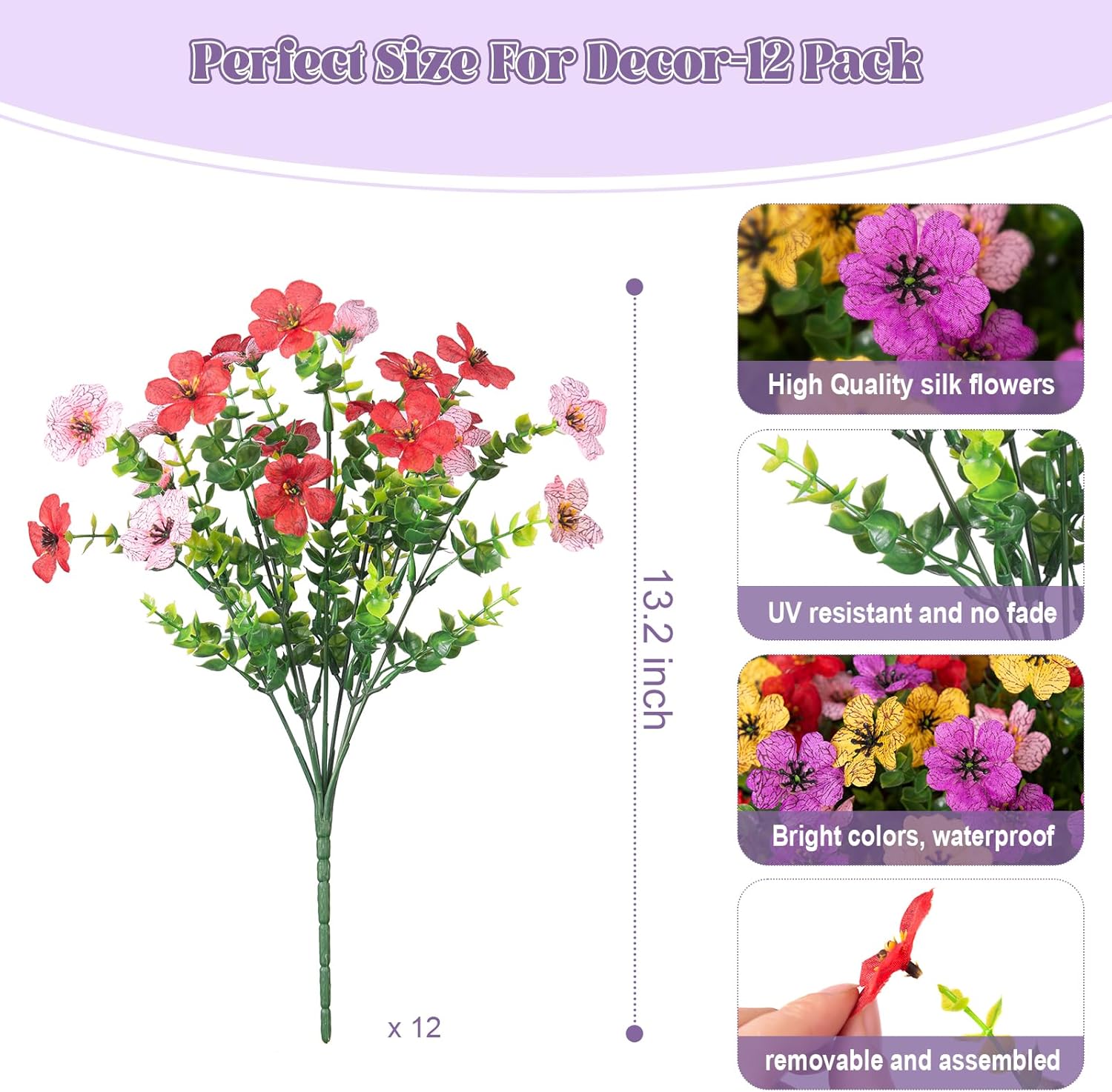 INXUGAO Artificial Fake Flowers Plants for Outdoor Spring Summer Decor, 12 Bundles Faux Silk Flowers for Outdoor Outside Planter Colorful Daisy UV Resistant Look Real for Front Door Porch Patio Yard