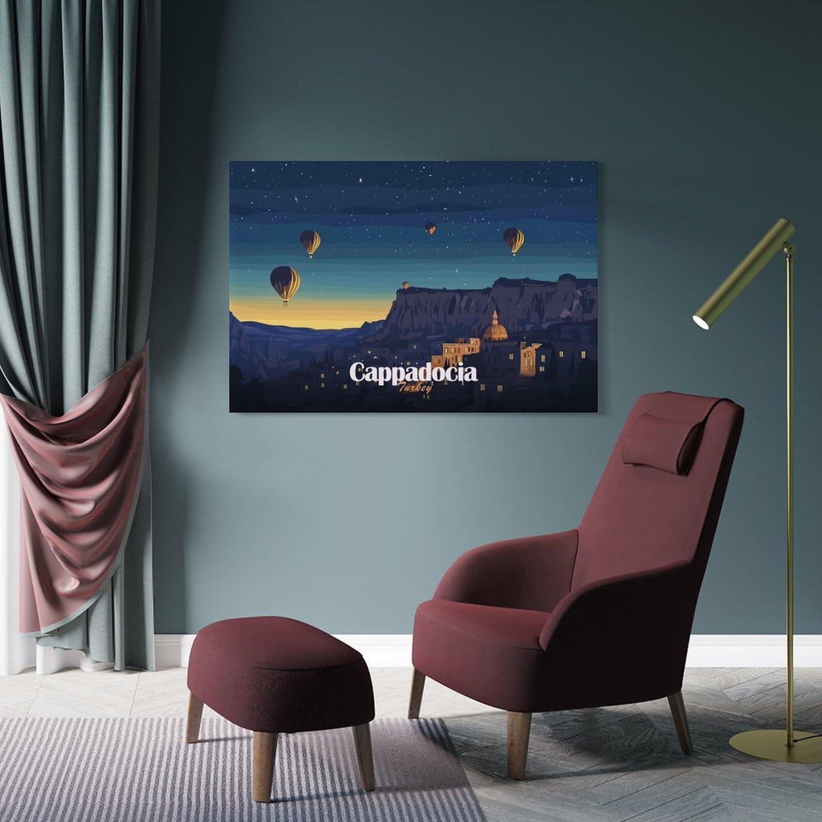 Junmoney Frame-Style-24-1 Wall Decor Canvas Print Cappadocia Turkey Hot Air Balloons Night, 20X30inch(50X75cm), For Living Spaces, Bedrooms Or Relaxed Rooms, A Home Accent With Warm Character