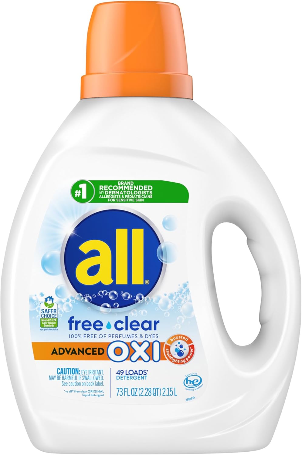 all Liquid Laundry Detergent, Free Clear, OXI, 73 Ounce, 49 Loads