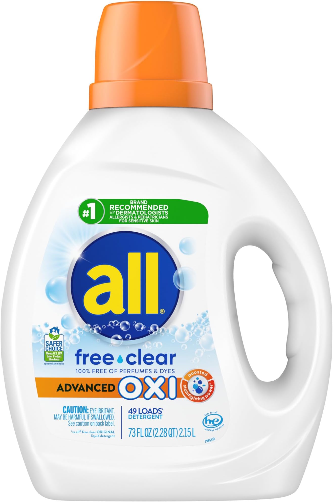 Liquid Laundry Detergent, Free Clear, Oxi, 49 Loads, 73 Ounce