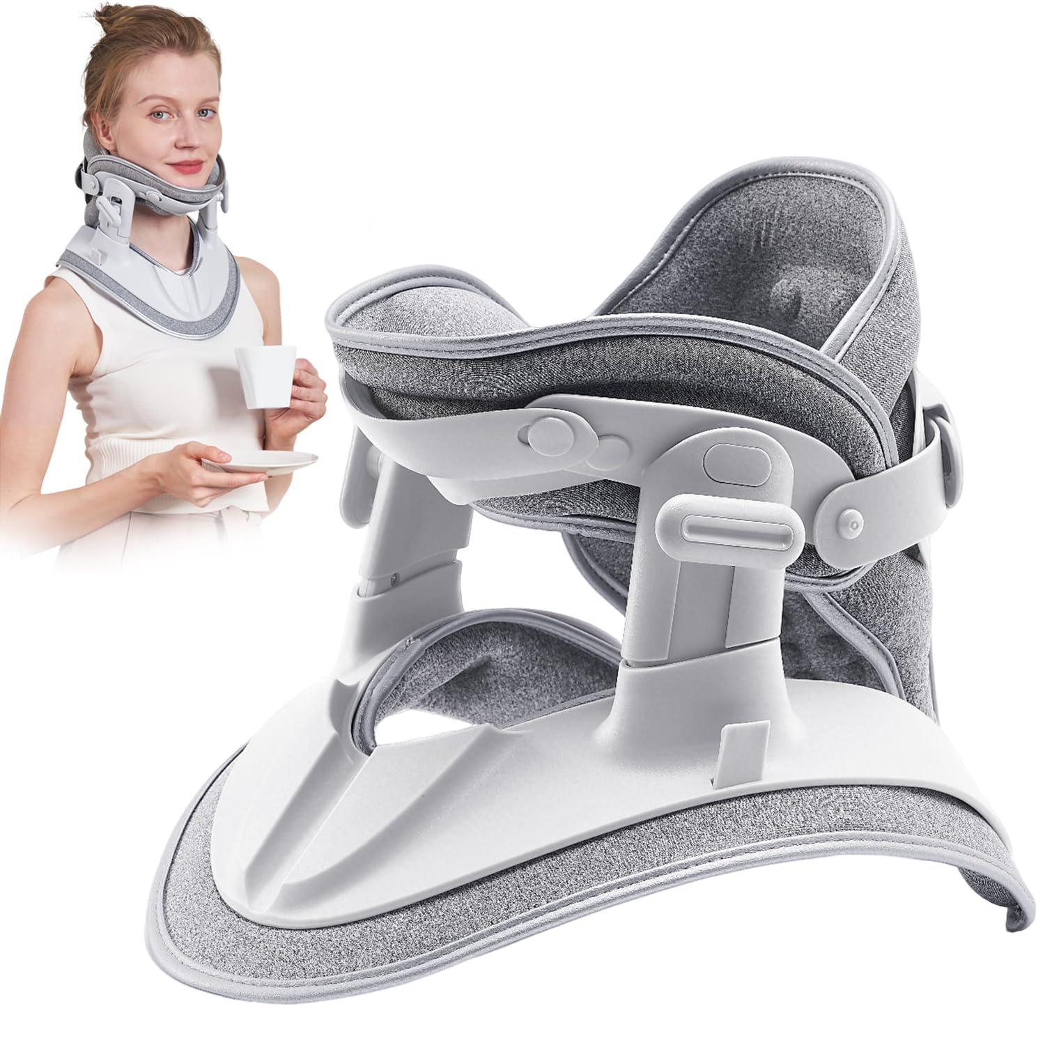 Dispositivo de tracción cervical cervical, estiramiento del cuello y apoyo, dispositivo de estiramiento de cuello ajustable para uso doméstico para aliviar la presión del cuello y el dolor