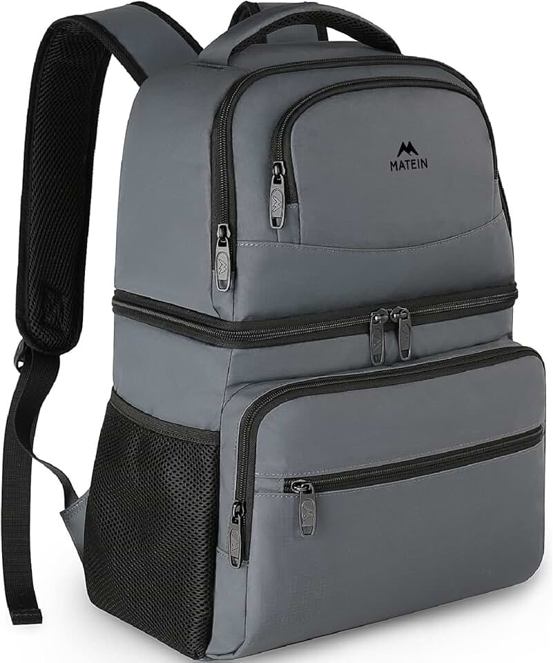 Mochila térmica Matein com 26 latas e isolamento térmico, à prova de vazamento, bolsa térmica de deck duplo para homens, mulheres, mochila leve e macia para almoço com compartimento