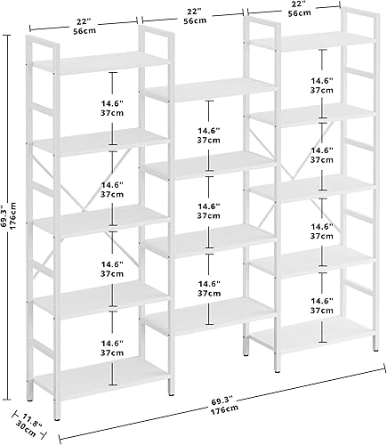 Miniatura 2 de IRONCK Librerías y estanterías de triple ancho de 5 niveles, estantería industrial grande, estantes abiertos con marco de metal para sala de estar,