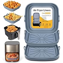 Alyvisun Teglie in Silicone per Friggitrice ad Aria, 3 Pezzi Teglia Cestello Accessori per Air Fryer Contenitori Riutilizzabile Quadrato Tappetino Stampi Per Airfryer, Microonde, Forno (Grigio)