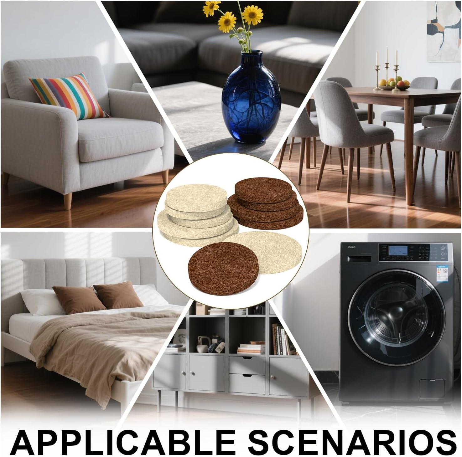 112 PCS Felt Furniture Pads, Chair Leg Floor Protectors, Furniture Sliders for Hardwood Floors, Cabinet Bumpers, Anti Scratch, Reduce Noise(Beige) 112Pcs Beige