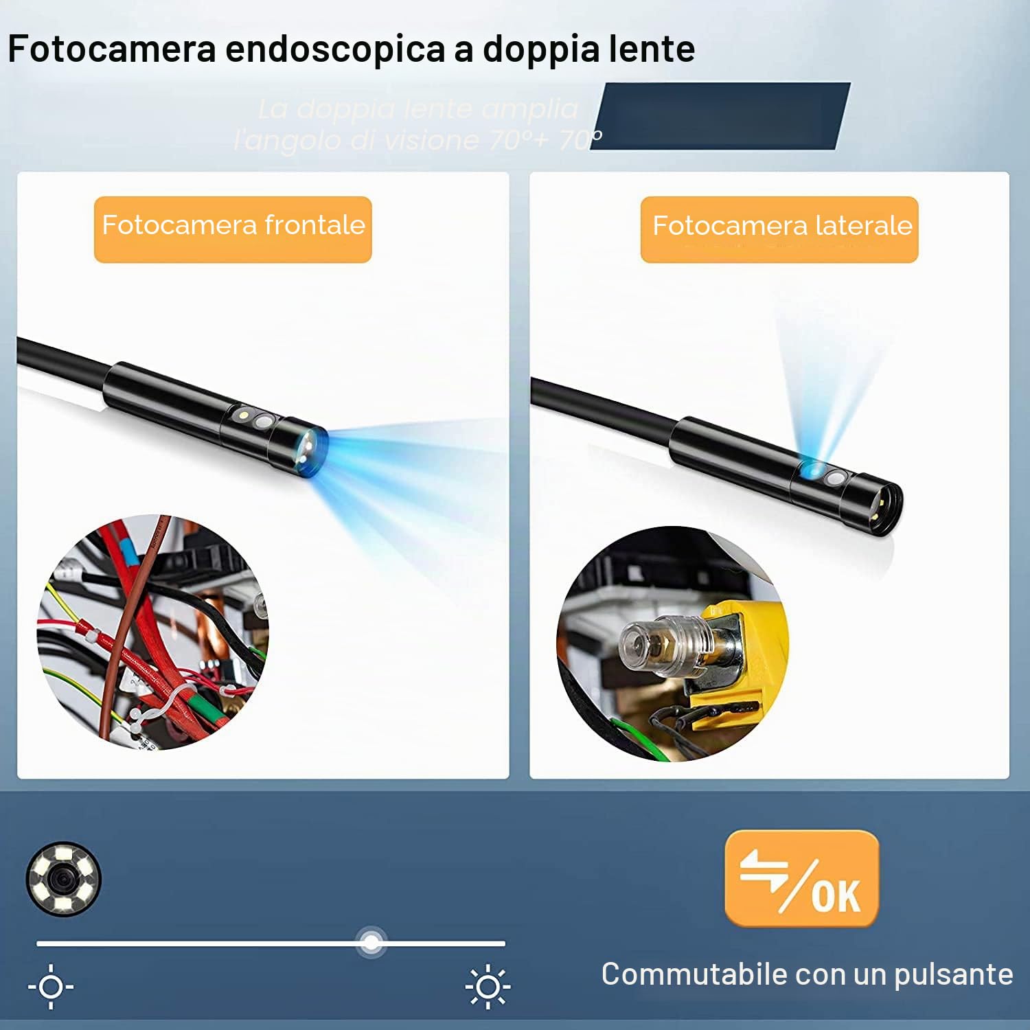 1080P Endoscopio Industriale HD,8mm Doppia Lente Telecamera di Ispezione con 4,3 Pollici Schermo IPS,Boroscopio Telecamera per Tubi Impermeabile IP67, 6 Luci LED e 5m Semirigido Cavo