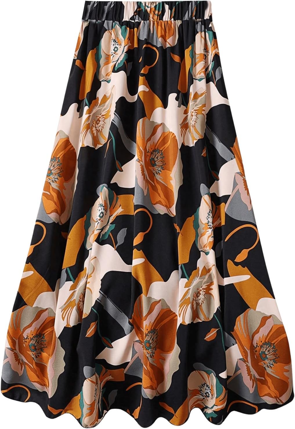 SOLY HUX Women's Summer Floral Print Skirt Elastic High Waist Flowy Long Skirts