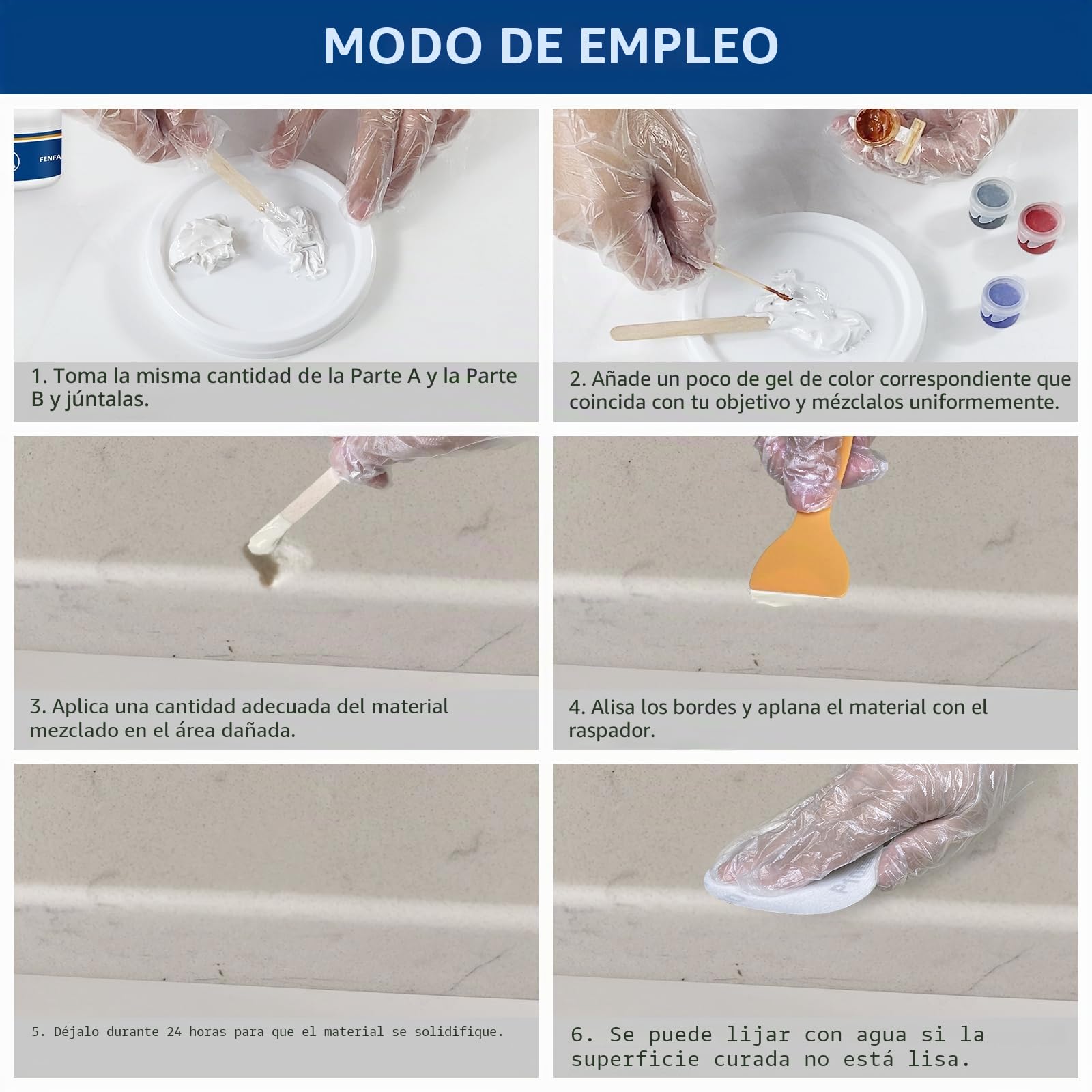 Kit de reparación de mármol y granito, piedra de porcelana y cuarzo para encimeras. Kit de reparación para astillas, abolladuras, grietas y agujeros. Corrige bordes y esquinas astilladas, vuelve a