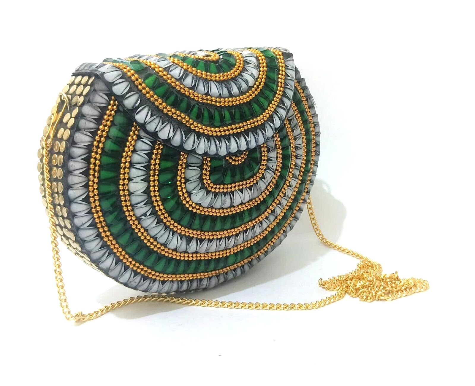 Bolso de mano de metal de diseñador para mujer, bolso hecho a mano con mosaico verde, multicolor, 7 inches