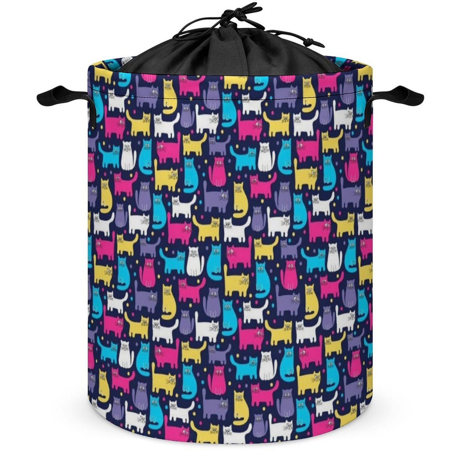 Qjjinxior Drawstring Laundry Hamper, Funky Cats Laundry Basket, Washing Basket with Handle