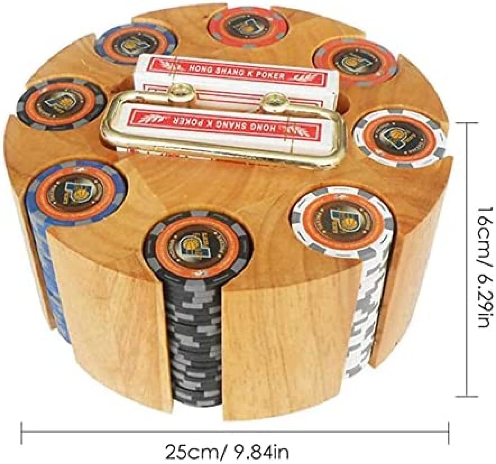 Vassoio Porta fiches da Poker con Rotazione, Set di fiches da Poker in Custodia a carosello in Legno, Accessori per Feste da Casinò per blackjack, Texas Hold'em, Giochi per Famiglie, capacit