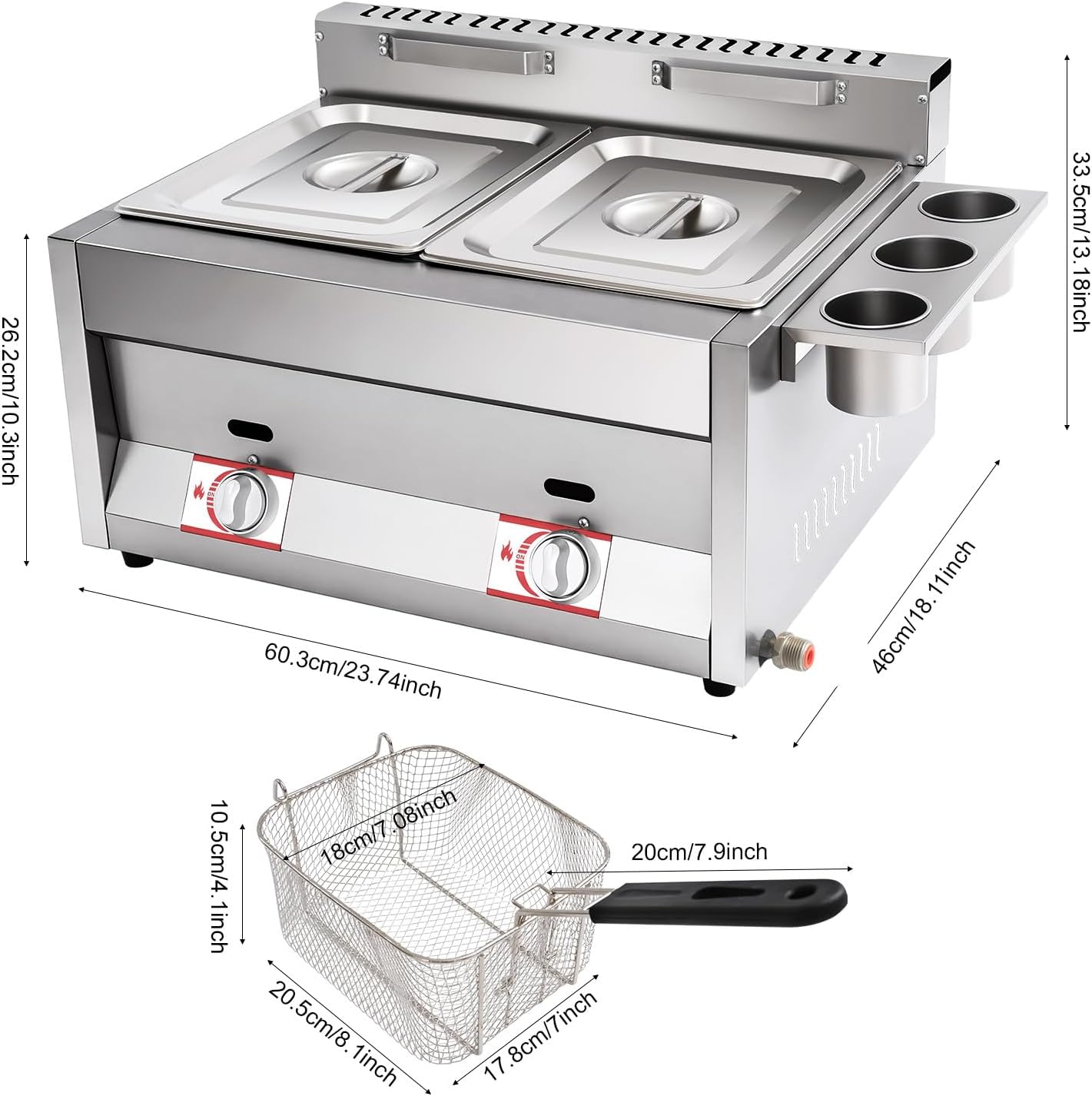 6L*2 Commercial Double Deep Fryer, Stainless Steel Countertop Gas Fryer Propane LPG Powered Deep Frying Equipment Kitchen Flat Top Frying Machine with Basket For French Fries Restaurant Home Kitchen