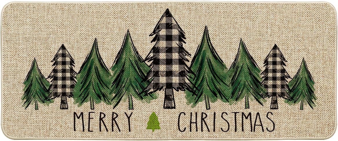 Artoid Mode Merry Christmas Trees Christmas Doormat, Home Decor Winter Christmas Holiday Low-Profile Floor Mat Runner Rug for Indoor Outdoor 24x59 Inch