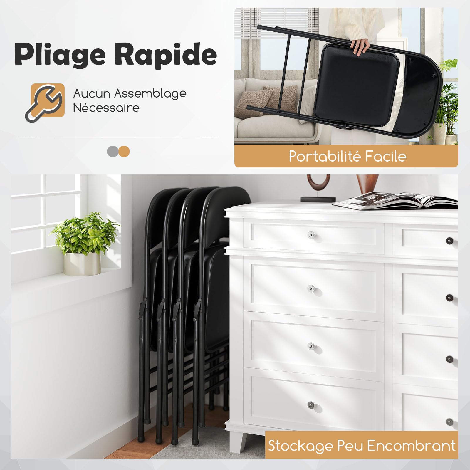 RELAX4LIFE Lot de 2 Chaise Pliante Interieur en Métal, Chaise Pliante Salle a Manger en Similicuir, Chaises de Salon Pliantes, Légère, Compacte, Aucun Montage, pour Réception Réunion Conférence