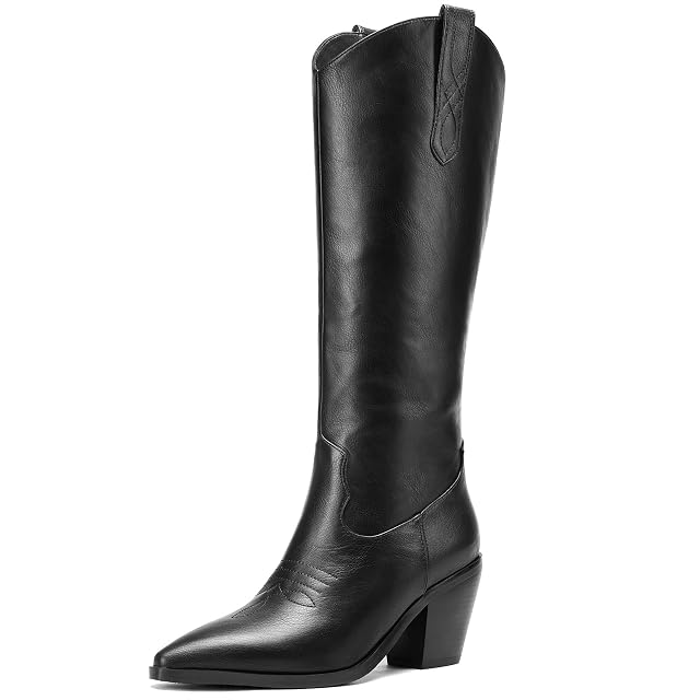 Cozivwaiy Womens Knee High Cowboy Boot Burgundy Cowgirl Boots Western Tall Chunky Heel Side Zipper