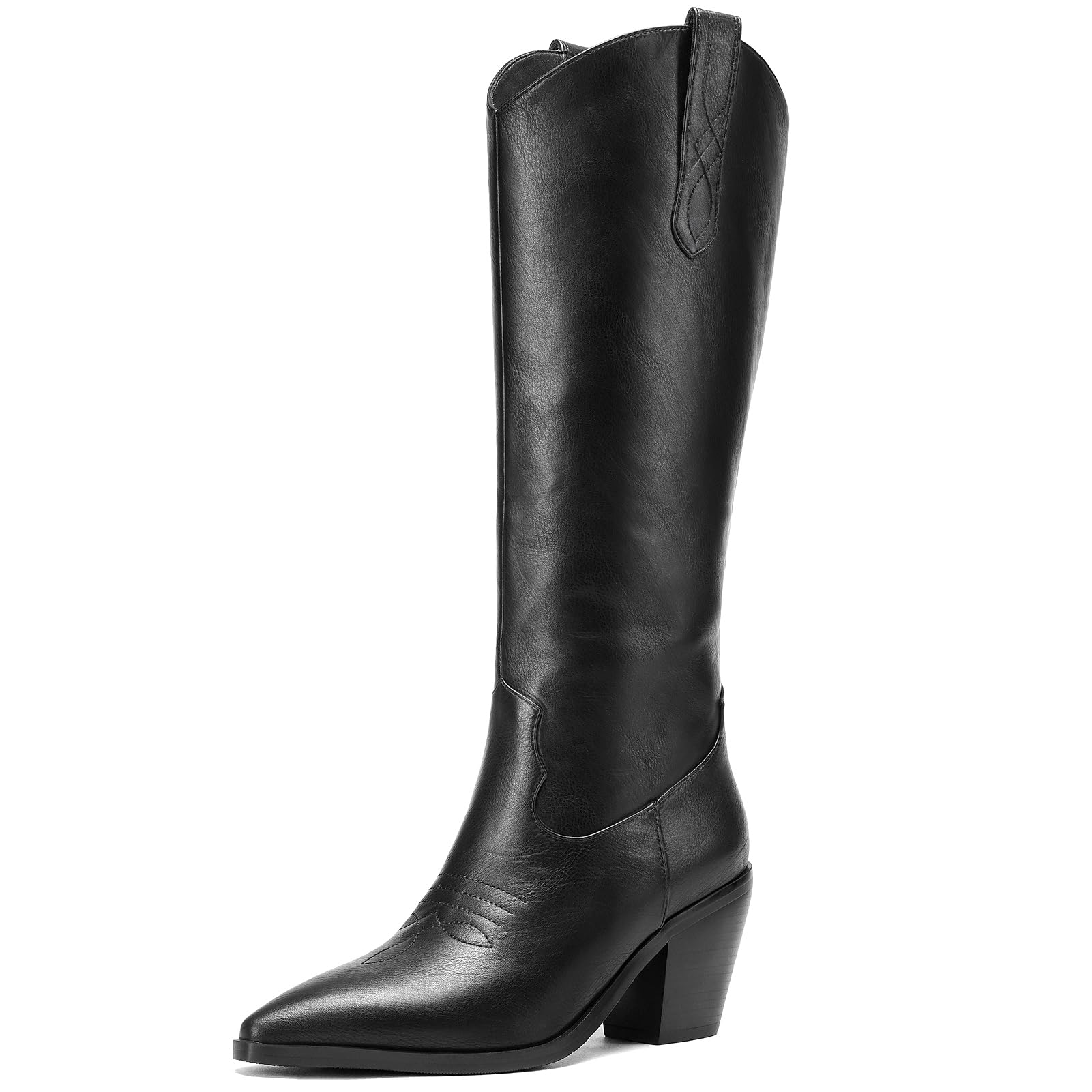 Cozivwaiy Womens Knee High Cowboy Boot Burgundy Cowgirl Boots Western Tall Chunky Heel Side Zipper