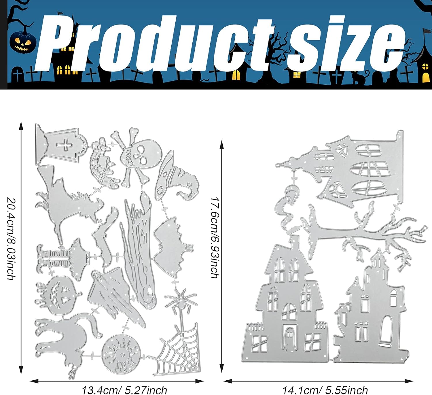 19 Pieces Halloween Haunted House Cutting Dies Tree Bat Pattern Metal Dies DIY Halloween Theme Die Cuts for Scrapbooking Album Decorative Embossing Cards Crafts Making