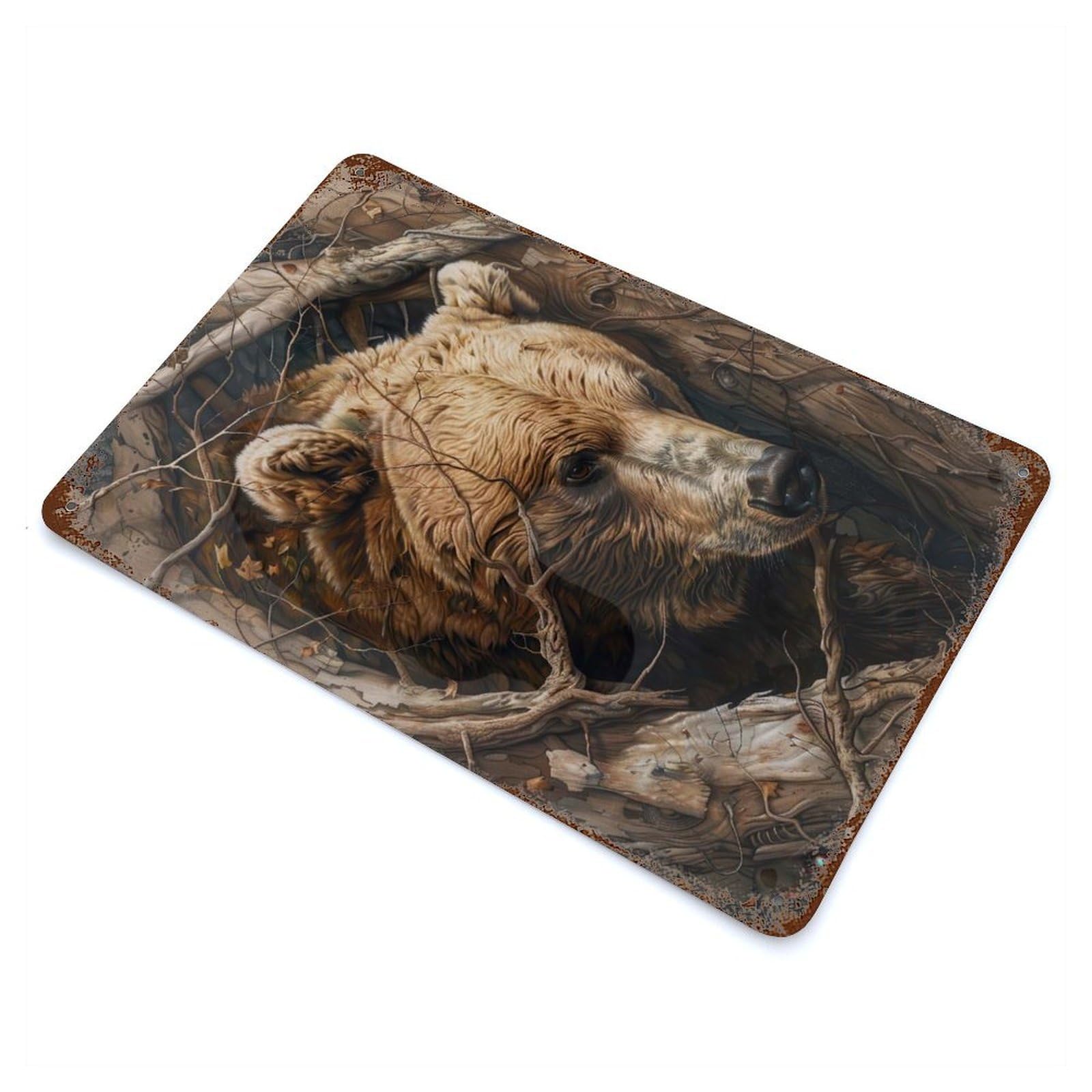 Rusty Metal Tin Sign Ethereal Bear 11.8"x7.9", Industrial Home Decor for Patio, Garden Room And Bar Decor