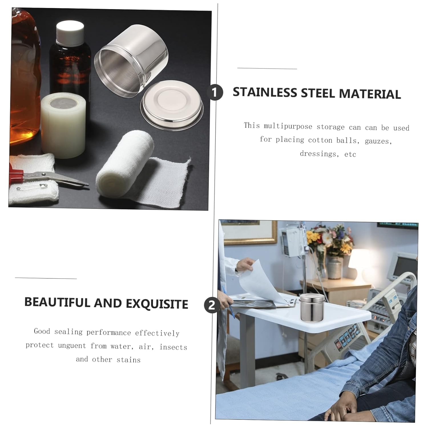 TIDTALEO 304 Stainless Steel Unguent Jar Lid Iodine Resistant Dressing Storage Container for Gauze and Cotton Balls Jar for and Home Use