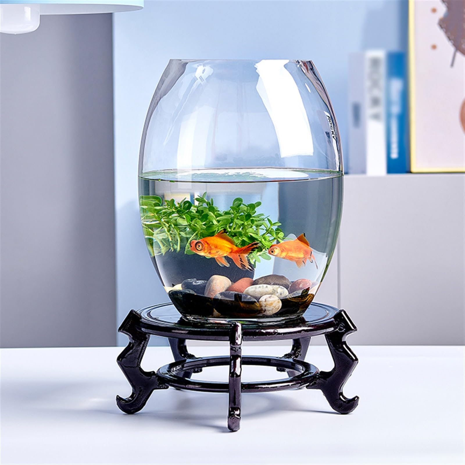 Acuario Tanque de Peces pequeño, Tanque de Peces Transparente Grueso, Tanque de Tortuga de Vidrio, Tanque Ovalado, Tanque de Escritorio for el hogar y la Oficina, Multiusos Peces Acuario(Grande)