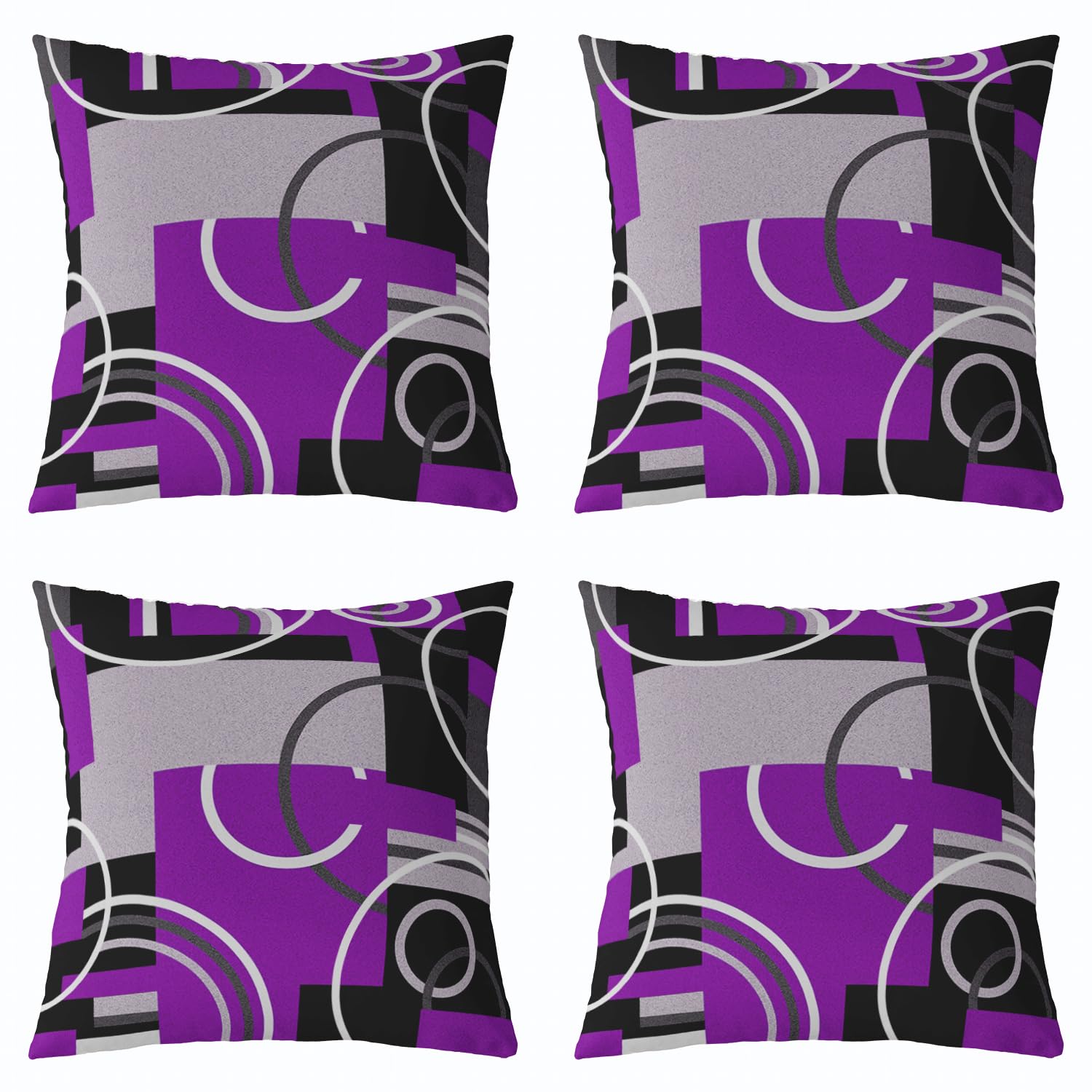 Abstract Stripes Swirls Pillow Covers Modern Purple White Cushion Cases Geometric Circles Lines Throw Pillow Covers Chic Black Grey Graphic Simple