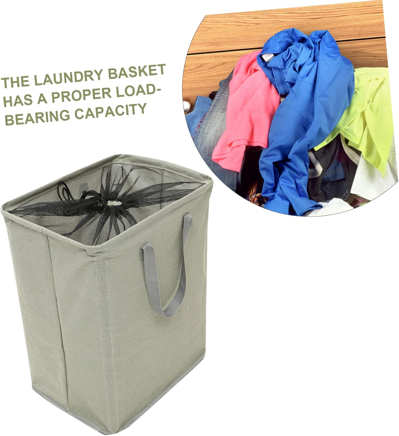 VALICLUD Large Foldable Cotton Linen Laundry Basket Collapsible Dirty Clothes Hamper with Handle Large Storage Holder for Nursery and Sports Gear Dust Resistant Grey Fabric Organizer