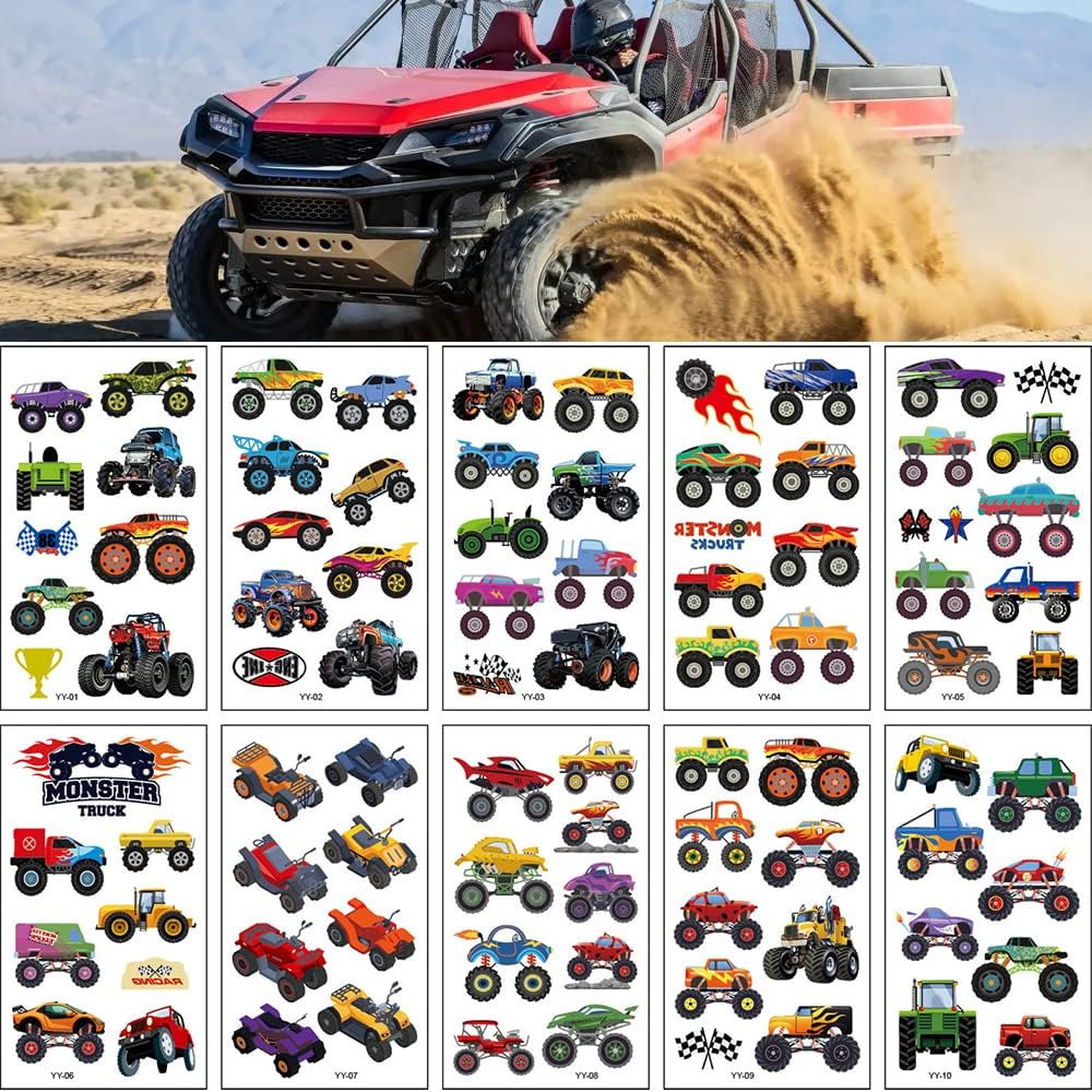 Bescheidene Temporary Tattoos Stickers,Birthday Decorations Party Favors Supplies for Boys and Girls,Glow in The Dark Fake Cartoon Tattoo Prizes Gifts for Children Kids Toddlers (Super Buggy)