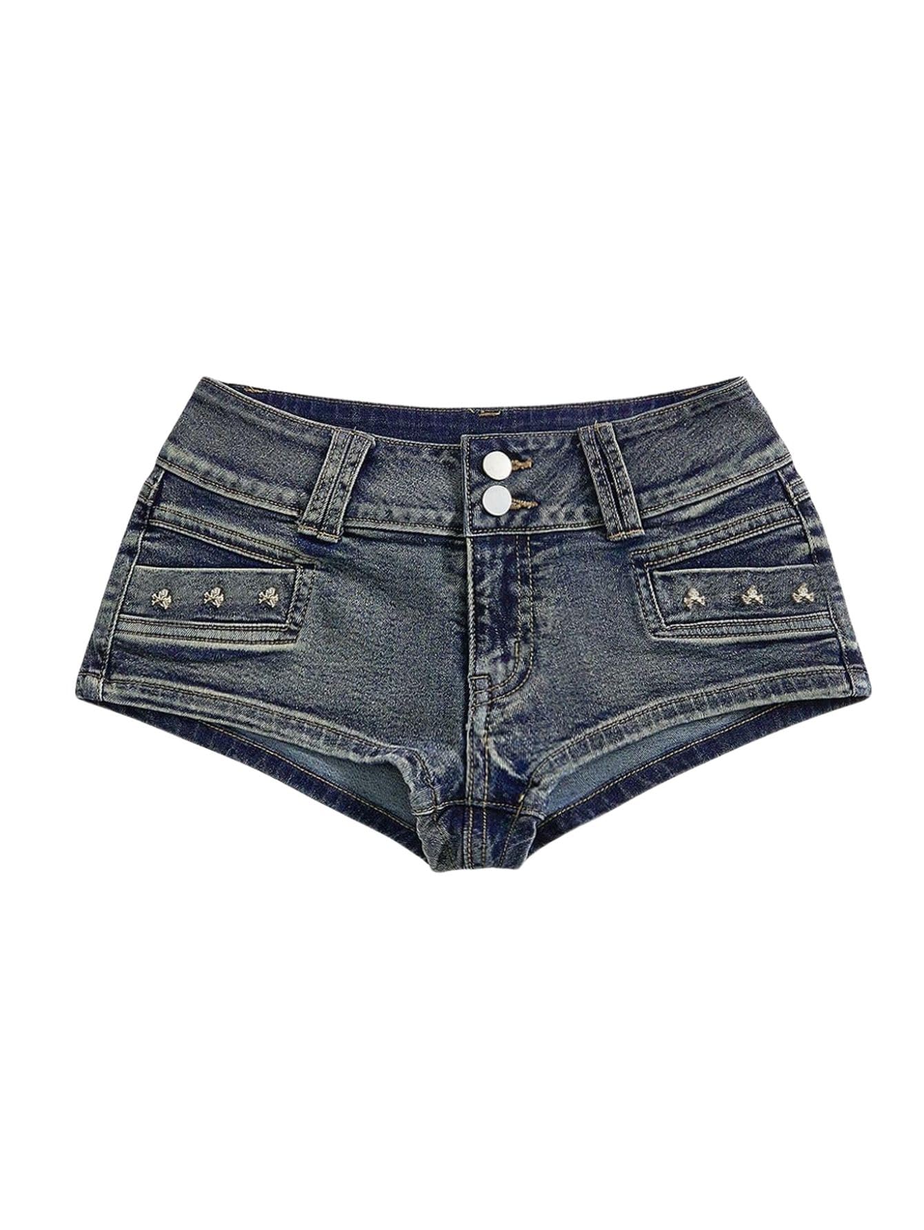 Verdusa Women's Low Rise Jeans Y2K Goth Vintage Booty Stretchy Mini Jean Shorts with Pockets Going Out Bottoms