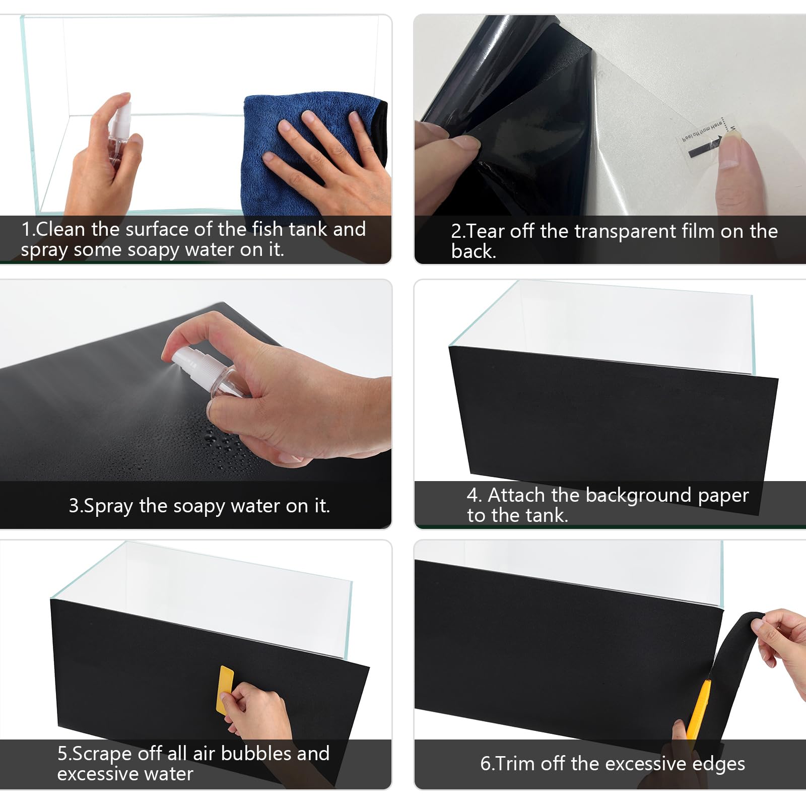 Fondo de fondo de acuario para decoración de peceras, papel tapiz electrostático, sin pegamento, fácil de instalar, reutilizable (17.7 pulgadas de alto x 47.2 pulgadas de largo, negro)