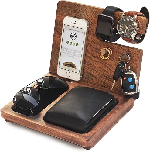 Miniatura 4 de Ofertas del día estación de acoplamiento de madera para hombres, organizador de escritorio, estación de acoplamiento para mesita de noche,