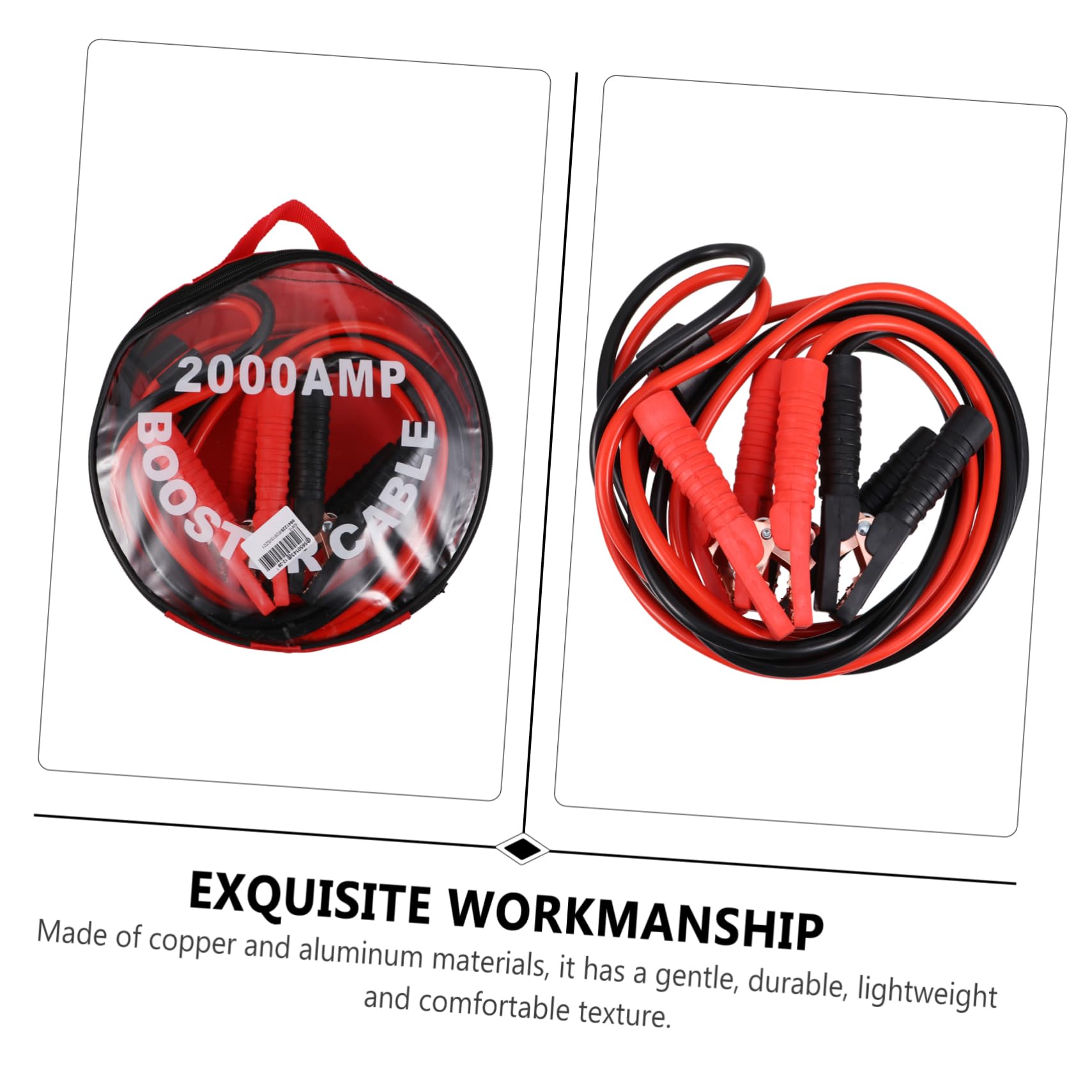 Cable de Emergencia para Coche Funda Completa 2000 | Cobre y Aluminio, Negro, para Motos y Automóviles, Conexión de Generadores y Baterías de Arranque